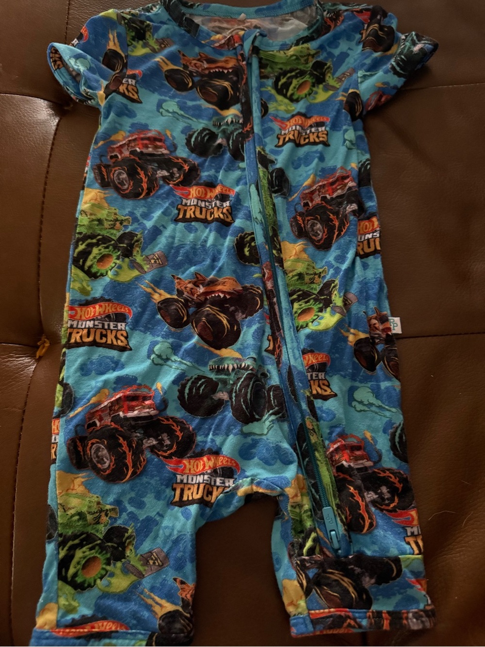 Posh Peanut Blue Monster Truck Print Short-Sleeve One-Piece